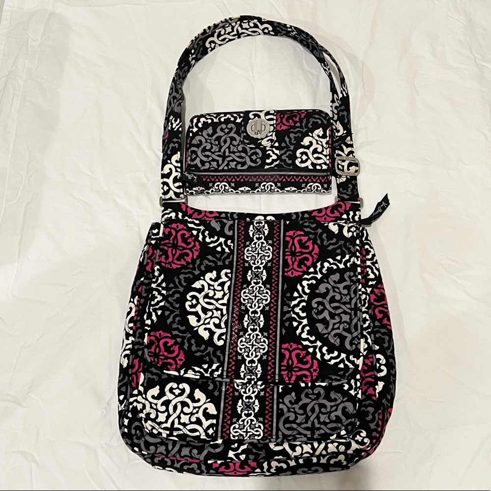 Vera Bradley Canterberry Magenta Crossbody Mailbag and Turn Locn Wallet Bundle